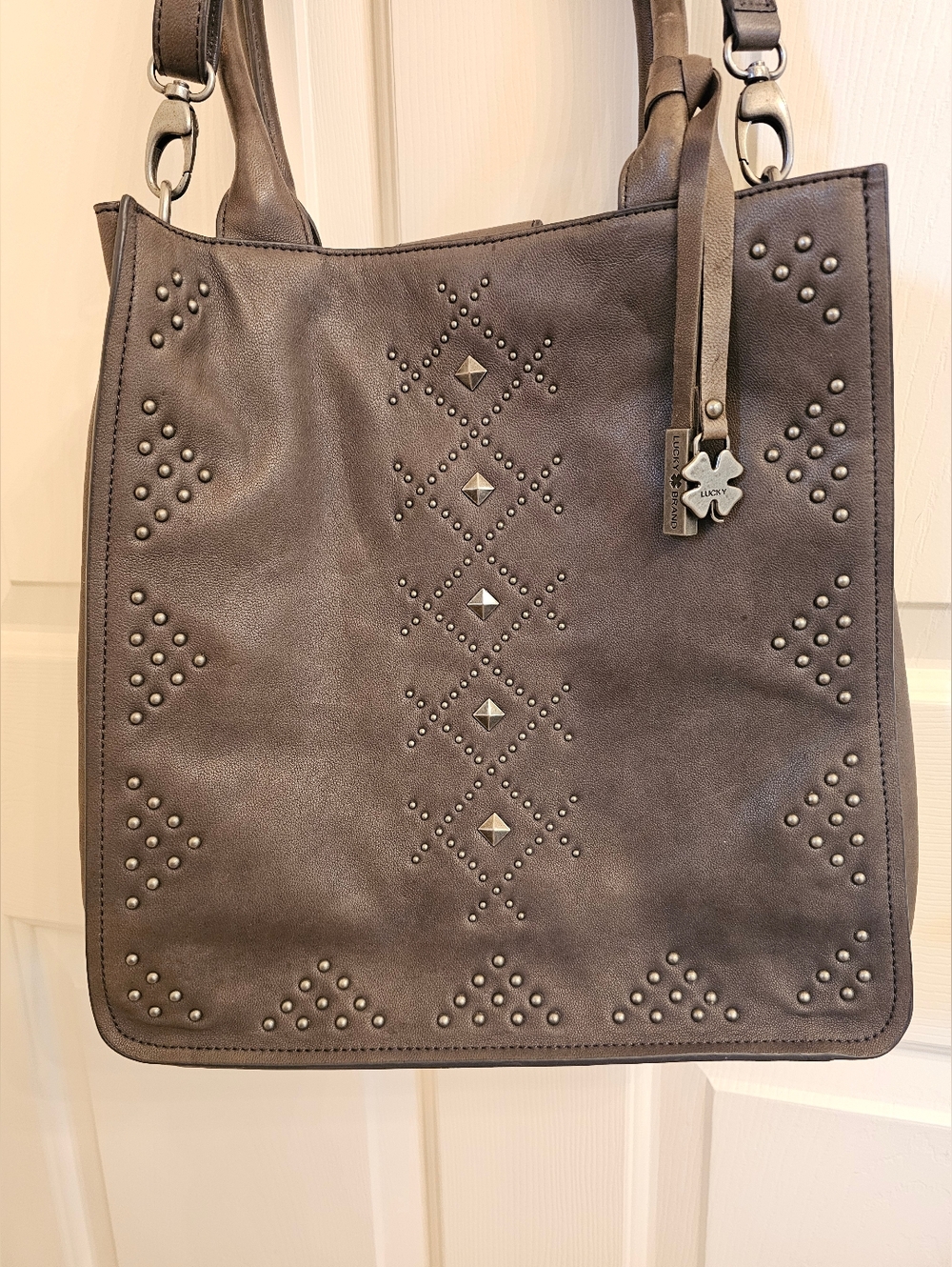 Lucky Brand Gray Studded Leather Tote